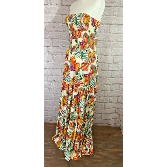 NWT Abel The Label Anthropologie Tiered Maxi Dress M Sleeveless Fruit Print ATL - Picture 2 of 13